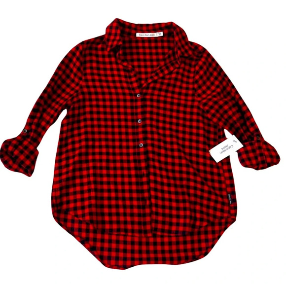 🖤New Calvin Klein Jeans Plaid Button Up Top🖤 - Picture 1 of 4